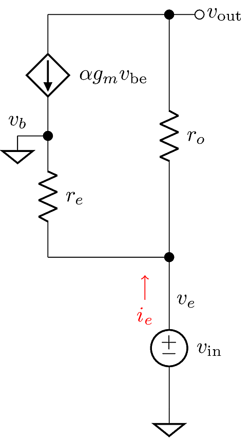 Common-base small-signal configuration using the T model.