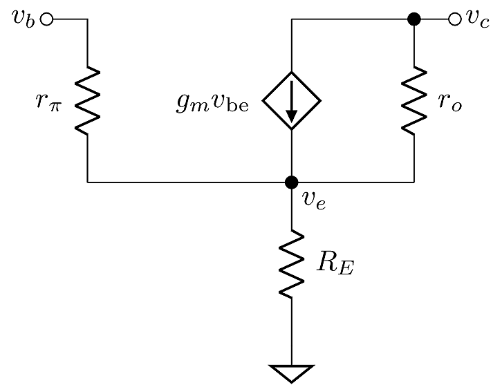 Common-emitter small-signal configuration.