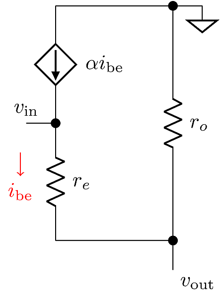 Emitter follower small-signal configuration.