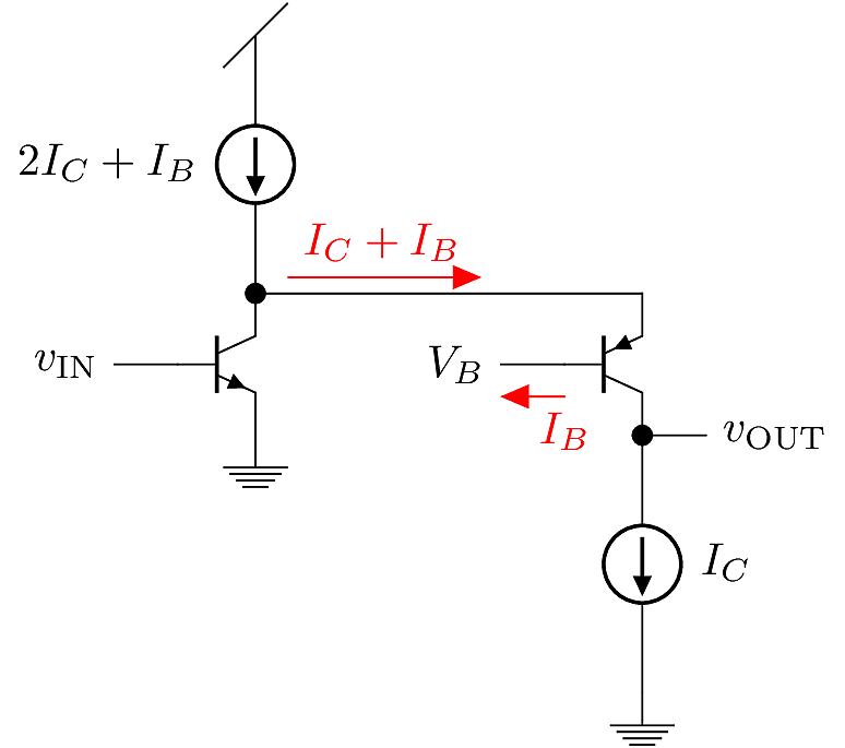 A BJT folded-cascode configuration with ideal current sources.