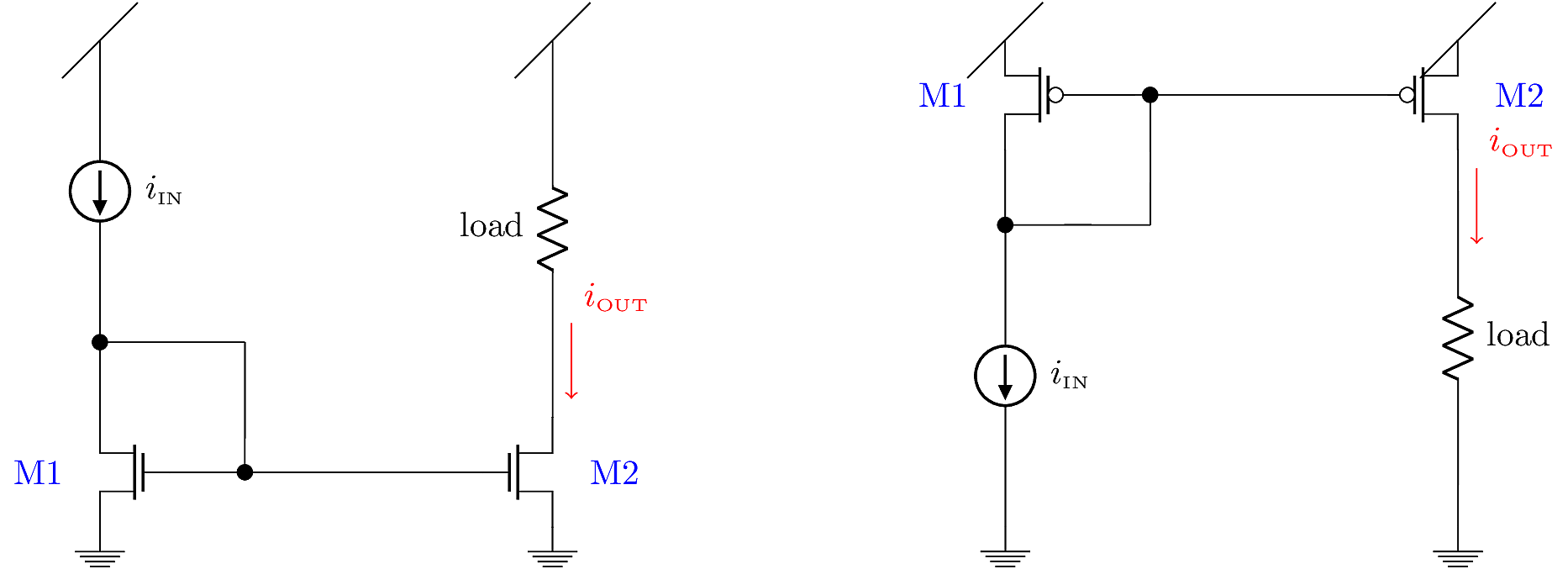 NMOS and PMOS current mirror circuits