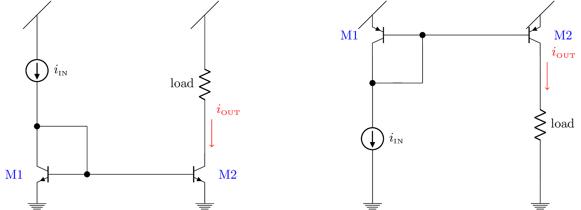 NPN and PNP current mirrors.